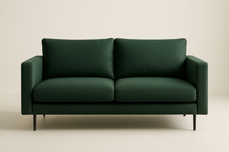 Canapé 2 places tissu vert structure métal