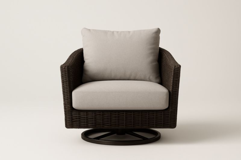 Fauteuil pivotant en résine tressée avec coussins en polyester beige