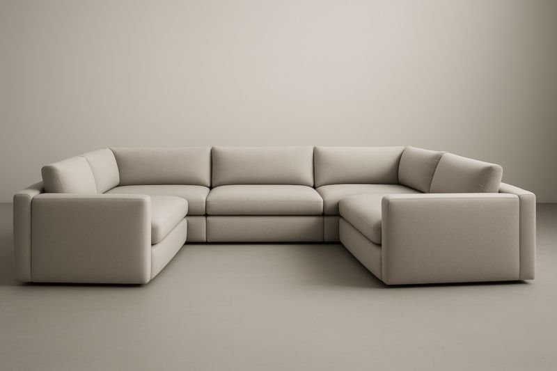 Canapé d'angle en tissu polyester beige 300x200x85 cm