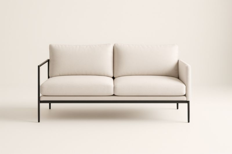 Canapé 2 Places Tissu Beige Cadre Métal