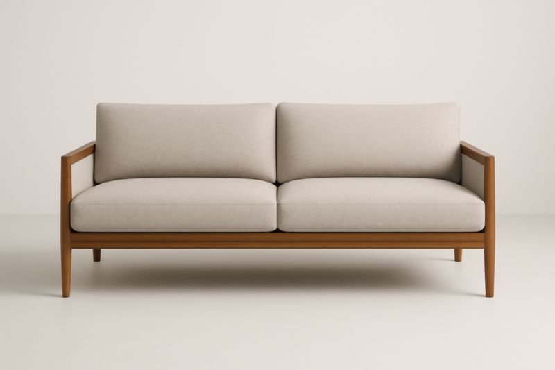 Canapé 2 Places Bois Massif Tissu Polyester Beige