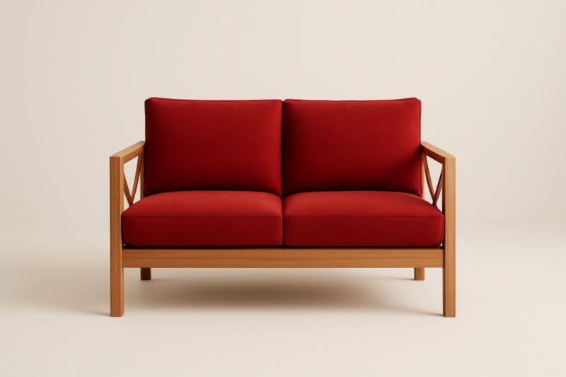 Canapé 2 Places Rouge Bois Hêtre