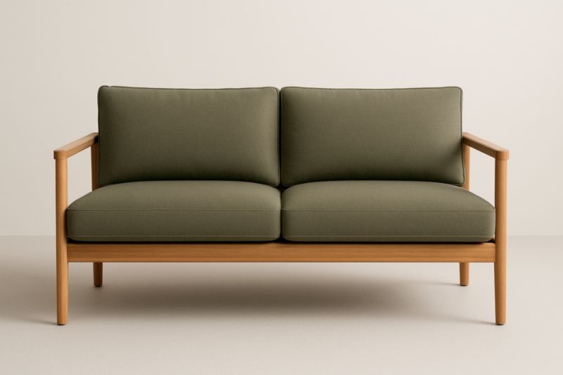 Canapé 2 Places en Bois et Tissu Vert