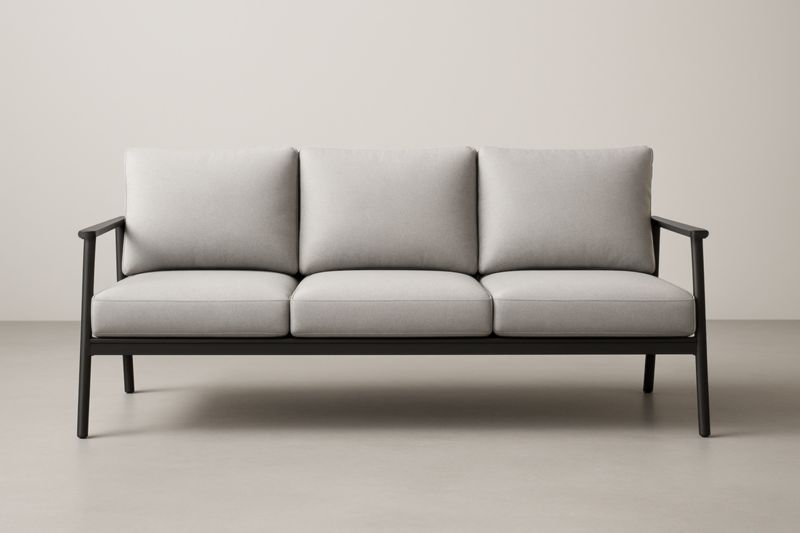 Canapé 3 places en tissu polyester gris avec structure métallique