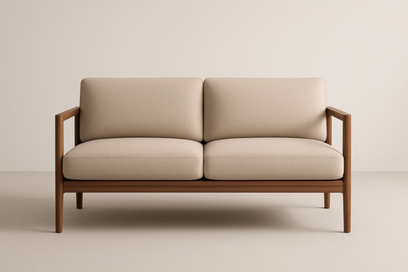 Canapé 2 Places en Bois Tissu Beige