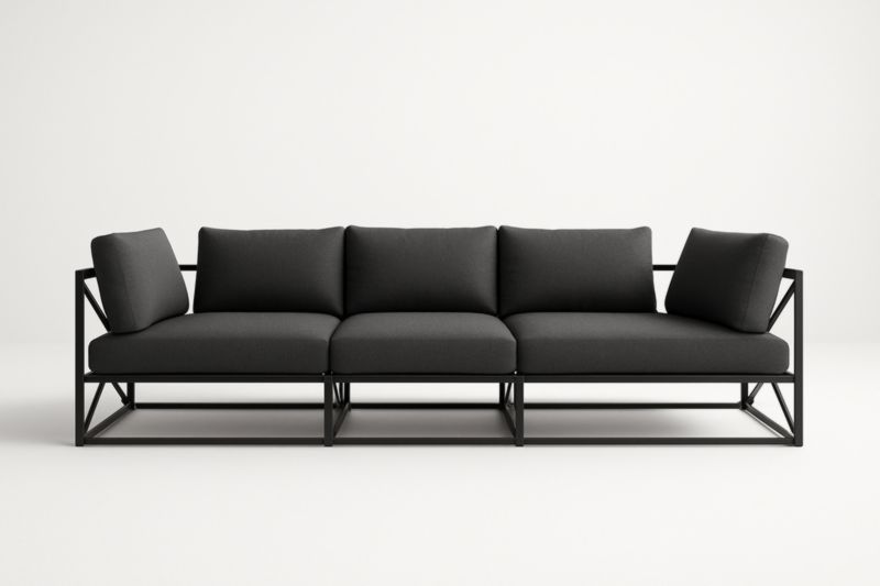 Canapé en métal noir et tissu gris foncé