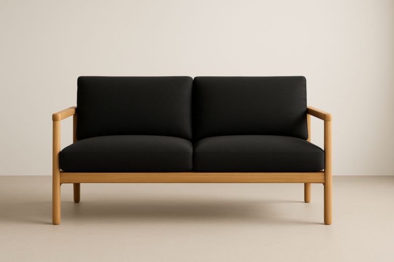 Canapé en Tissu Noir et Bois de Hêtre