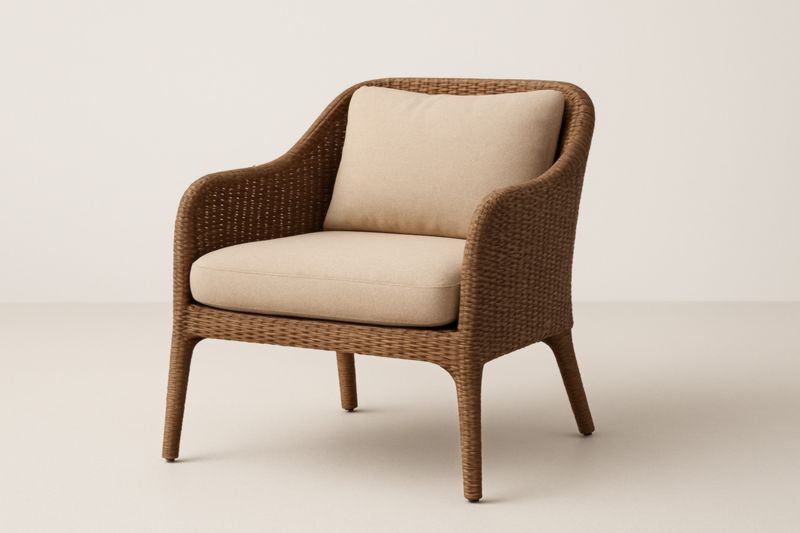 Fauteuil en Rotin Synthétique avec Coussins en Polyester Marron/Beige