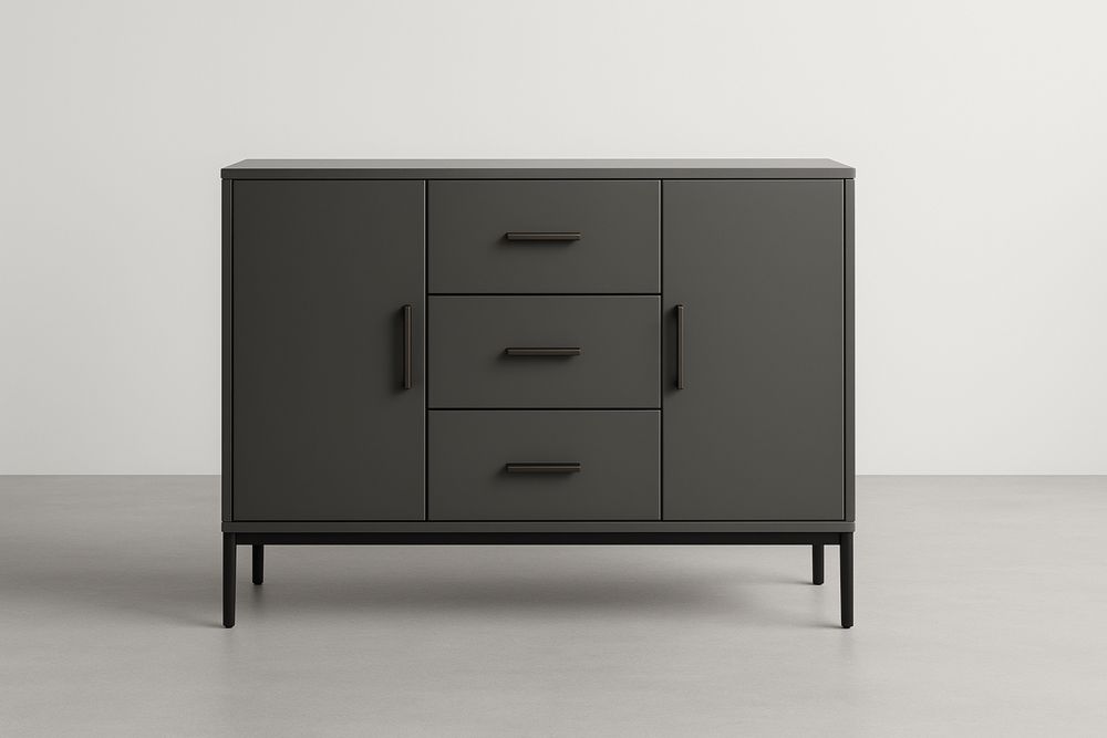 Buffet en acier 2 portes avec 3 tiroirs, couleur gris