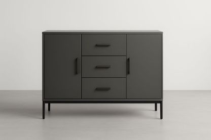 Buffet en acier 2 portes avec 3 tiroirs, couleur gris