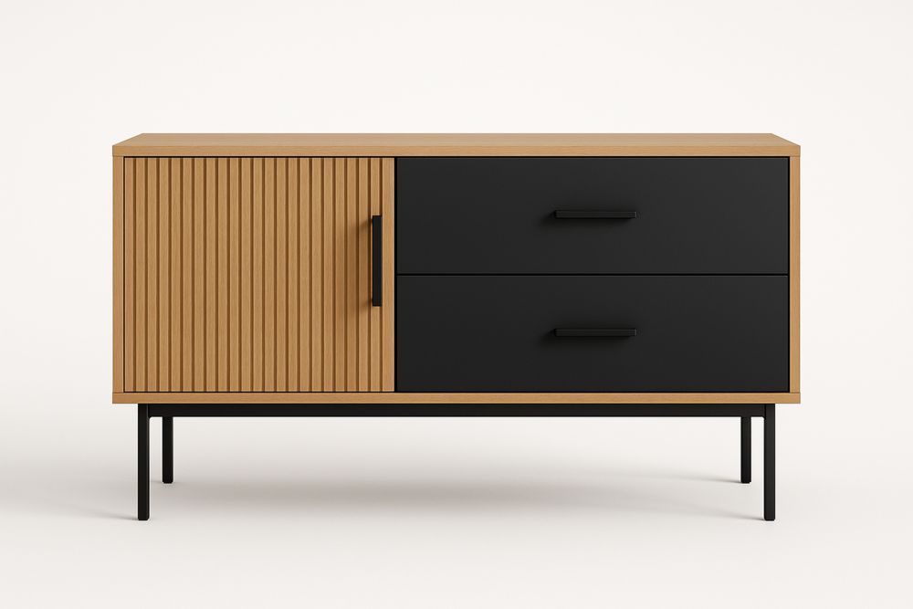 Armoire de rangement en chêne avec structure en acier noir