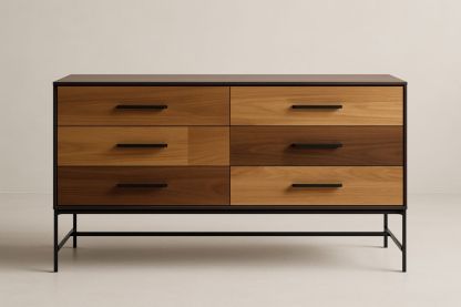 Armoire de rangement en bois massif et acier avec 6 tiroirs