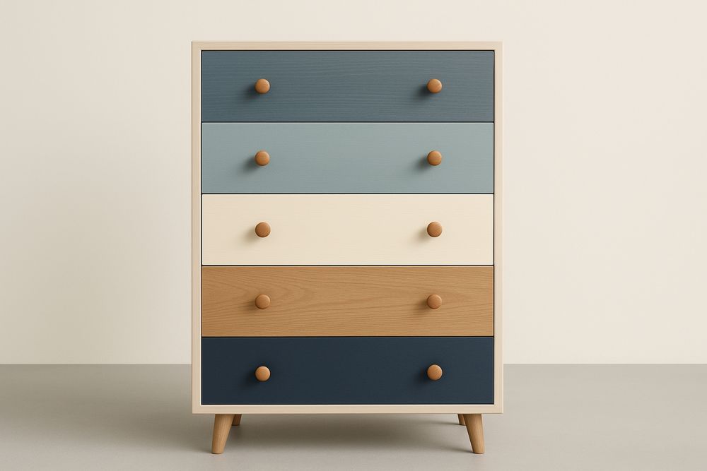 Armoire de rangement en MDF à cinq tiroirs multicolores