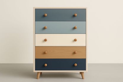 Armoire de rangement en MDF à cinq tiroirs multicolores