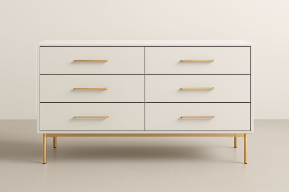 Commode en MDF blanc avec poignées en aluminium doré, dimensions 120x40x80 cm, meuble de rangement