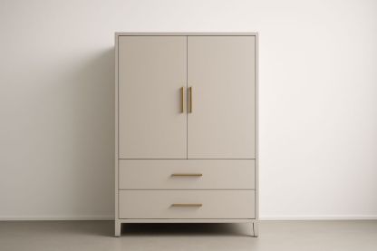 Meuble de rangement en MDF 2 portes 2 tiroirs avec poignées en aluminium, dimensions 180x100x50 cm