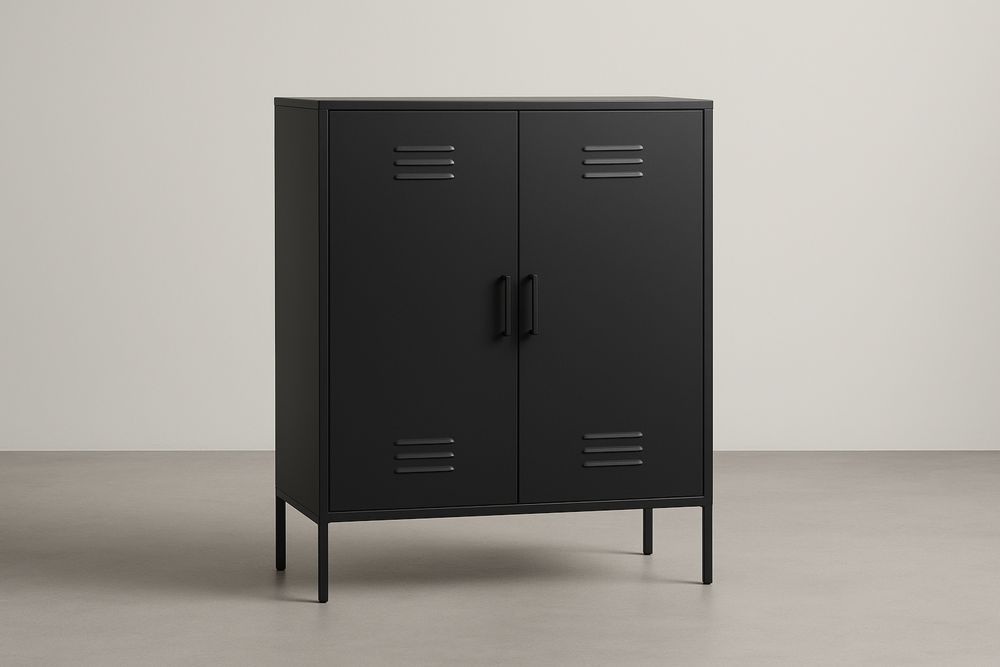Armoire de rangement en acier noir, 2 portes
