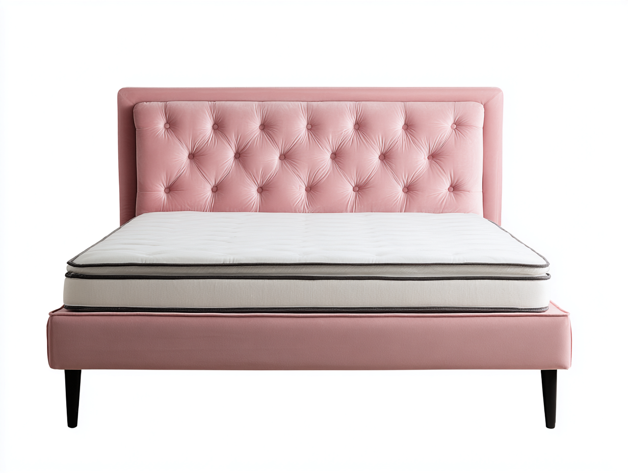Cama doble tapizada 200x180x115 cm - rosa/negro - para dormitorio - diseño clásico moderno