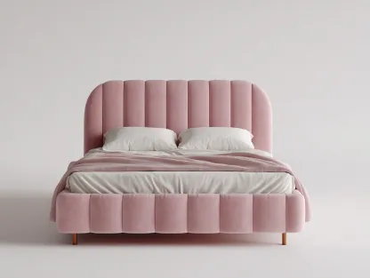 Cama doble tapizada 200x180x105cm - rosa - adecuada para dormitorio - diseño moderno