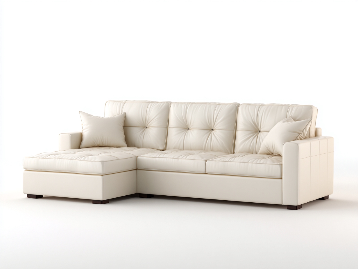 Sofá esquinero de piel auténtica 265x165x90 cm - crema - para salón - diseño moderno