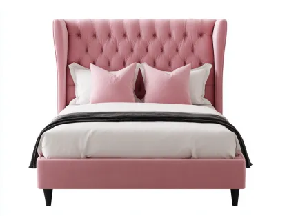 Cama doble tapizada 200x160x125cm - rosa - adecuada para dormitorio - diseño clásico acolchado