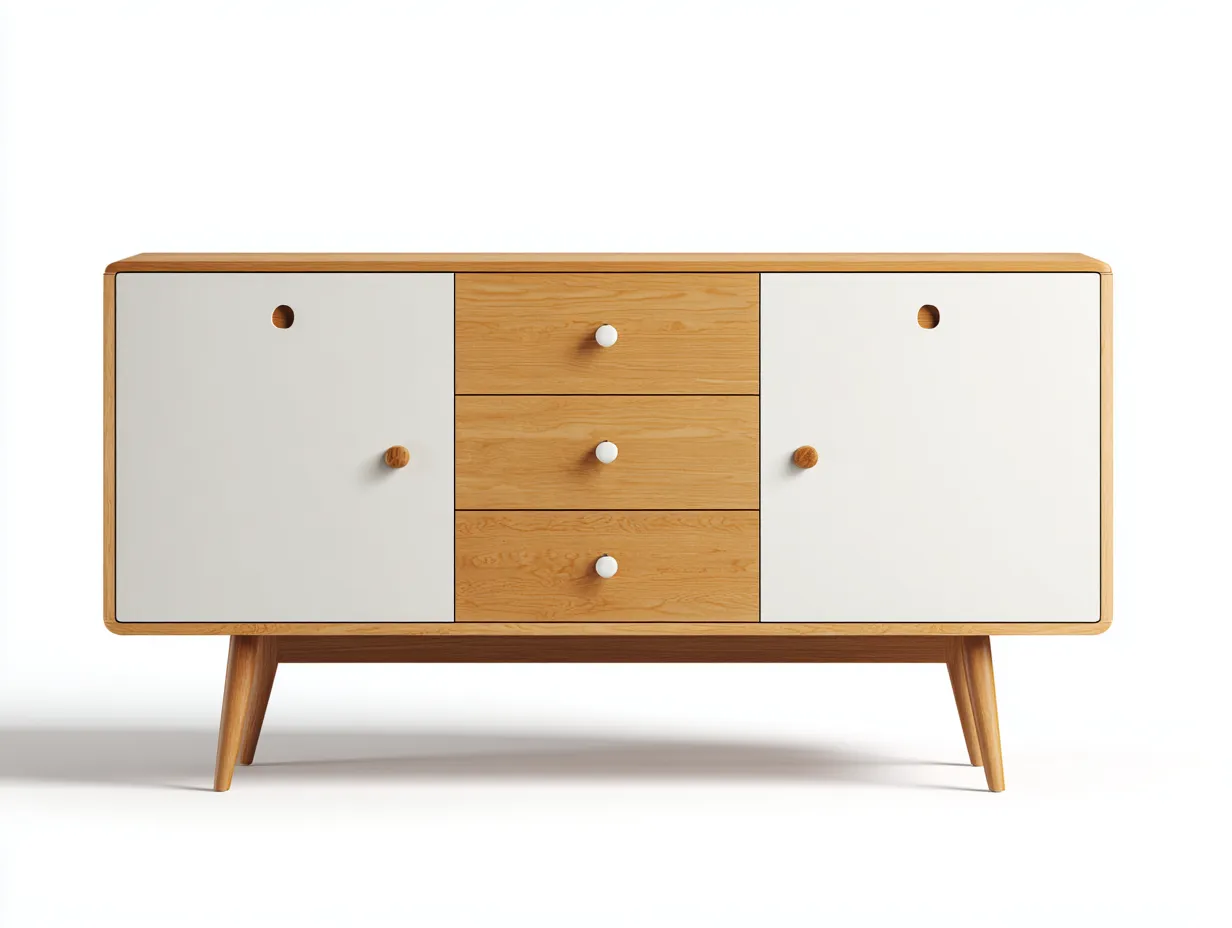 Aparador de madera 150x40x80 cm - madera natural/blanco - para comedor - diseño moderno