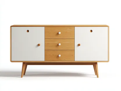 Aparador de madera 150x40x80 cm - madera natural/blanco - para comedor - diseño moderno