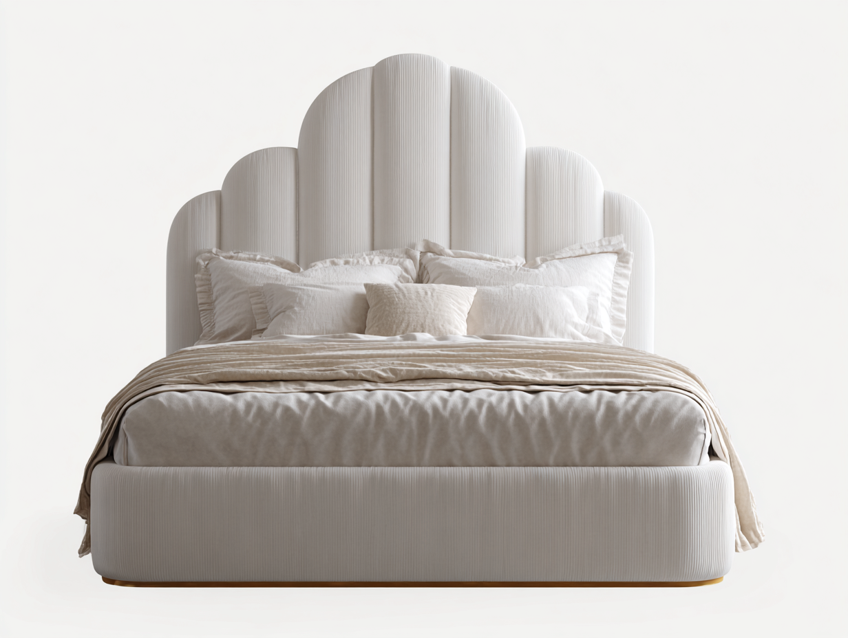 Cama doble tapizada 200x180x150 cm - blanco marfil - para dormitorio - diseño elegante