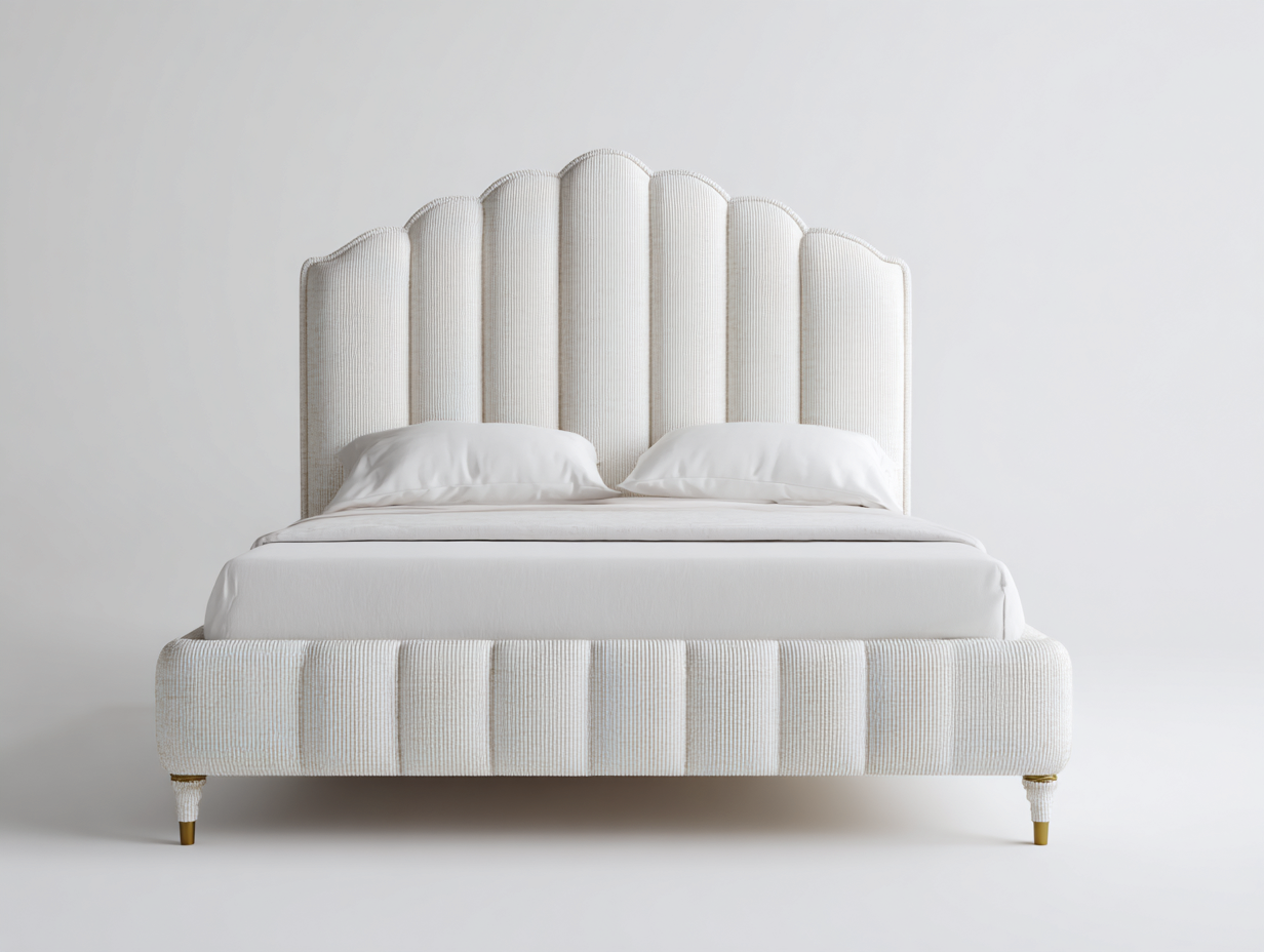 Cama doble tapizada 200x160x135 cm - blanco - para dormitorio - diseño elegante