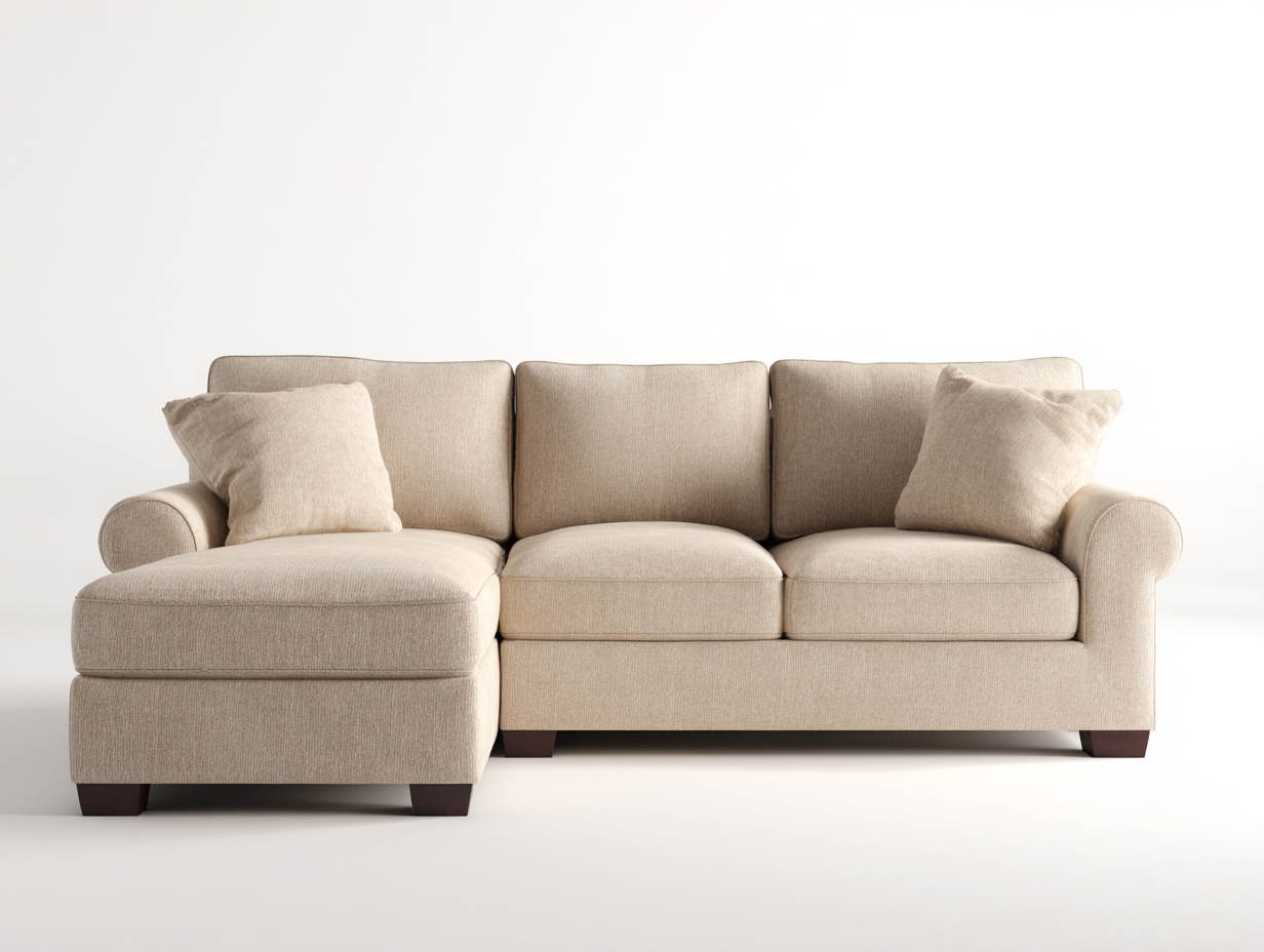 Sofá esquinero de tela beige de - 275x165x90 cm - para salón de - diseño moderno