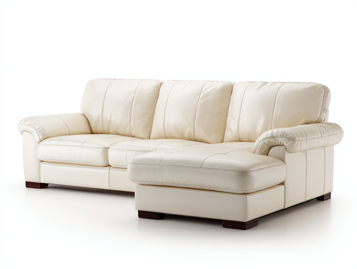 Sofá rinconera de cuero - 260x165x90 cm - crema - para salón - diseño moderno