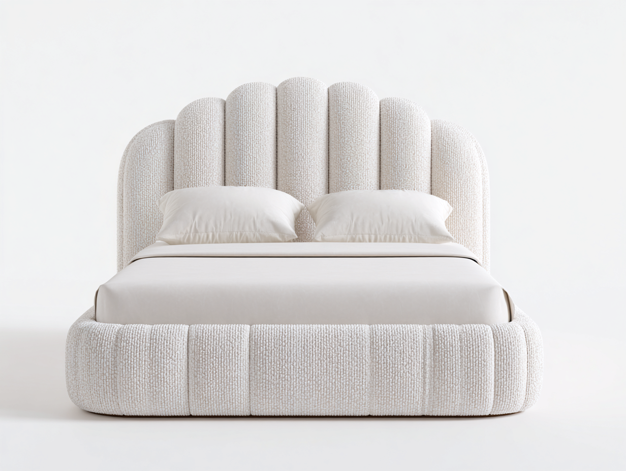 Cama doble tapizada 200x180x125 cm - blanco - para dormitorio - diseño moderno