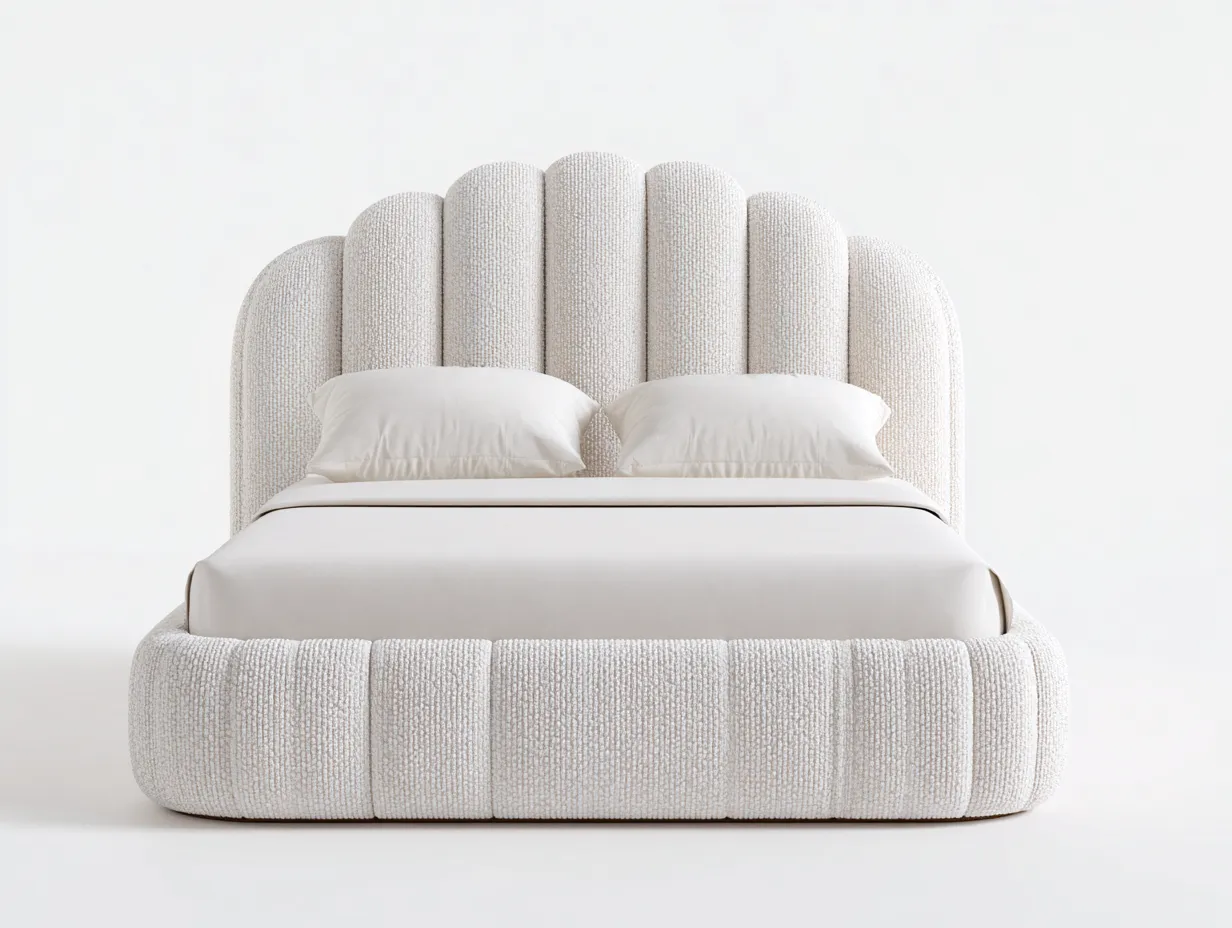 Cama doble tapizada 200x180x125 cm - blanco - para dormitorio - diseño moderno