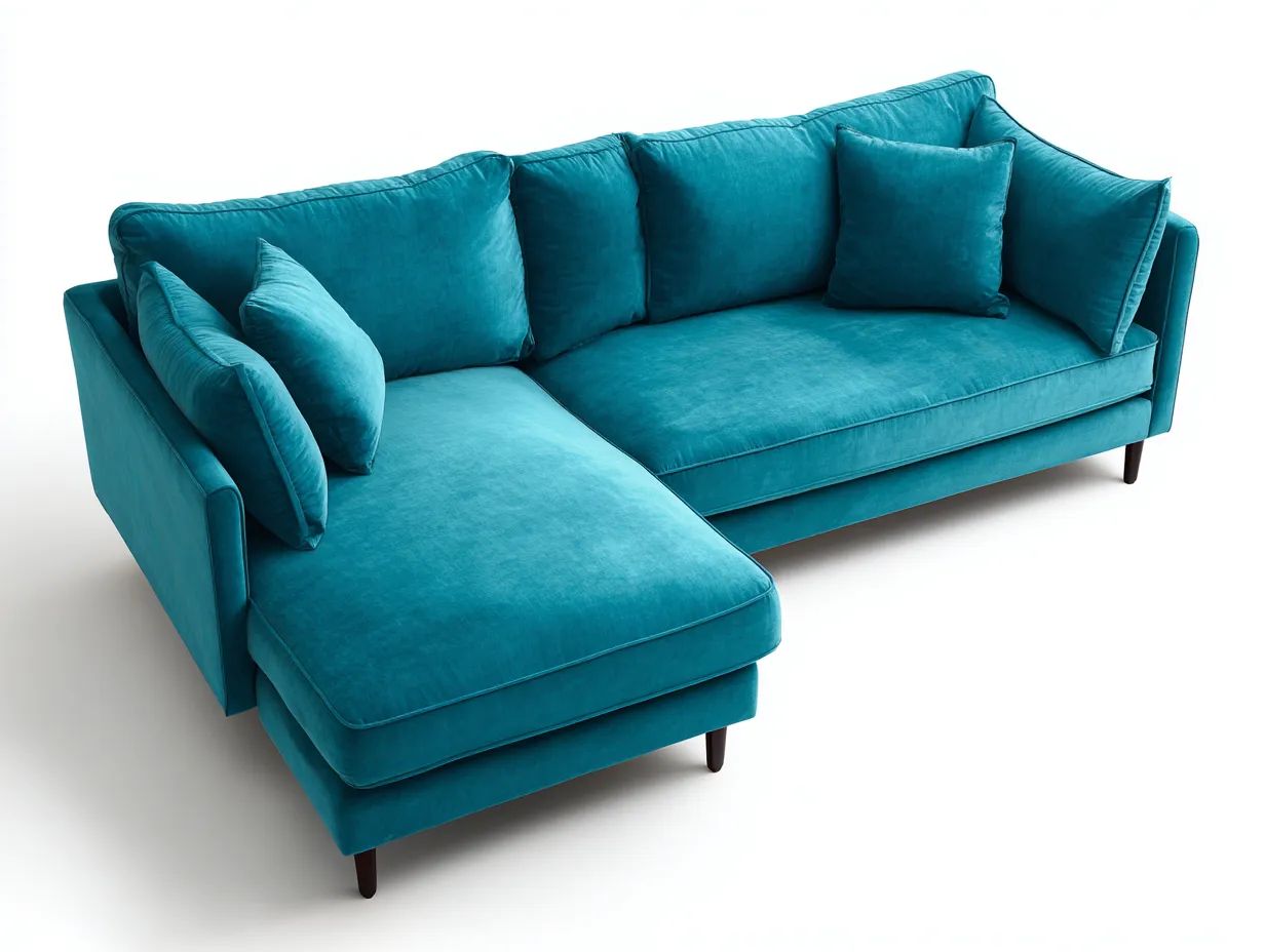 Sofá esquinero de tela 270x165x90 cm - azul verdoso - para salón - diseño moderno