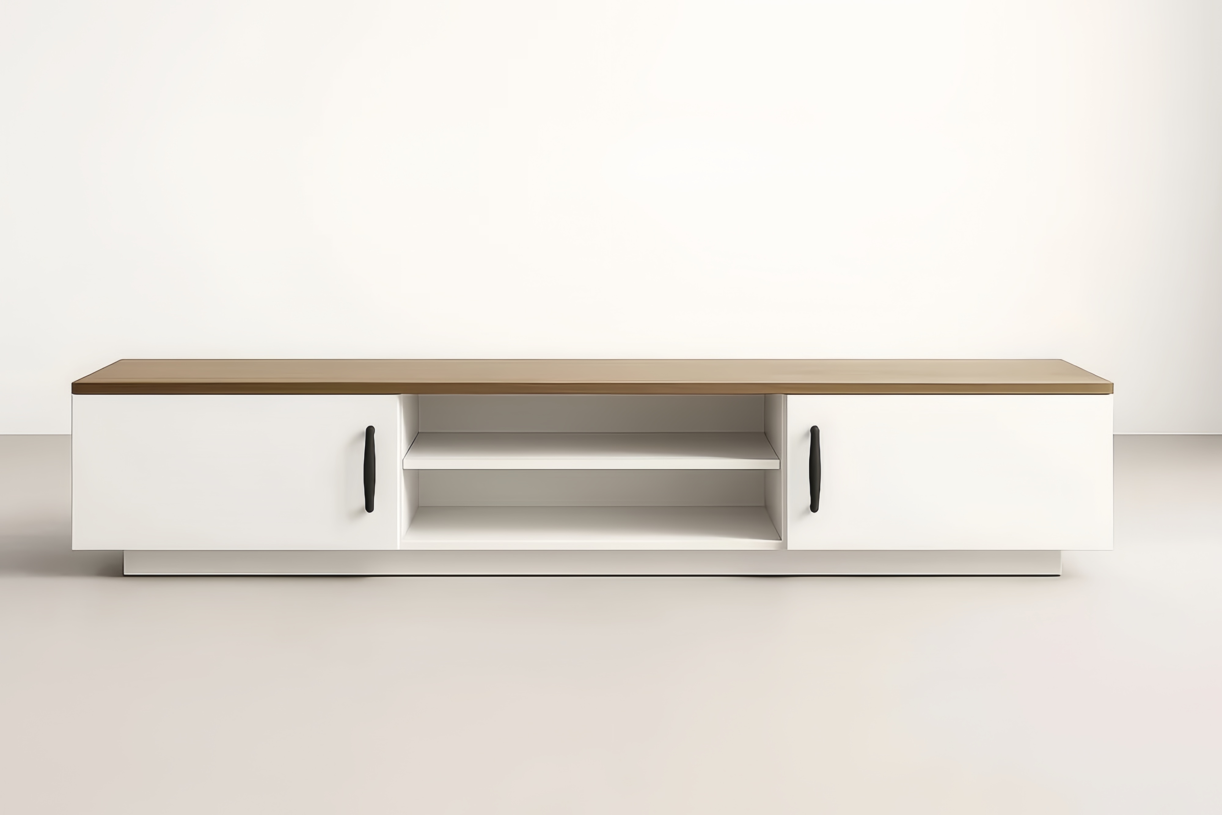 Meuble TV en bois et MDF blanc avec placage noyer 160x40x45 cm(L×l×H)