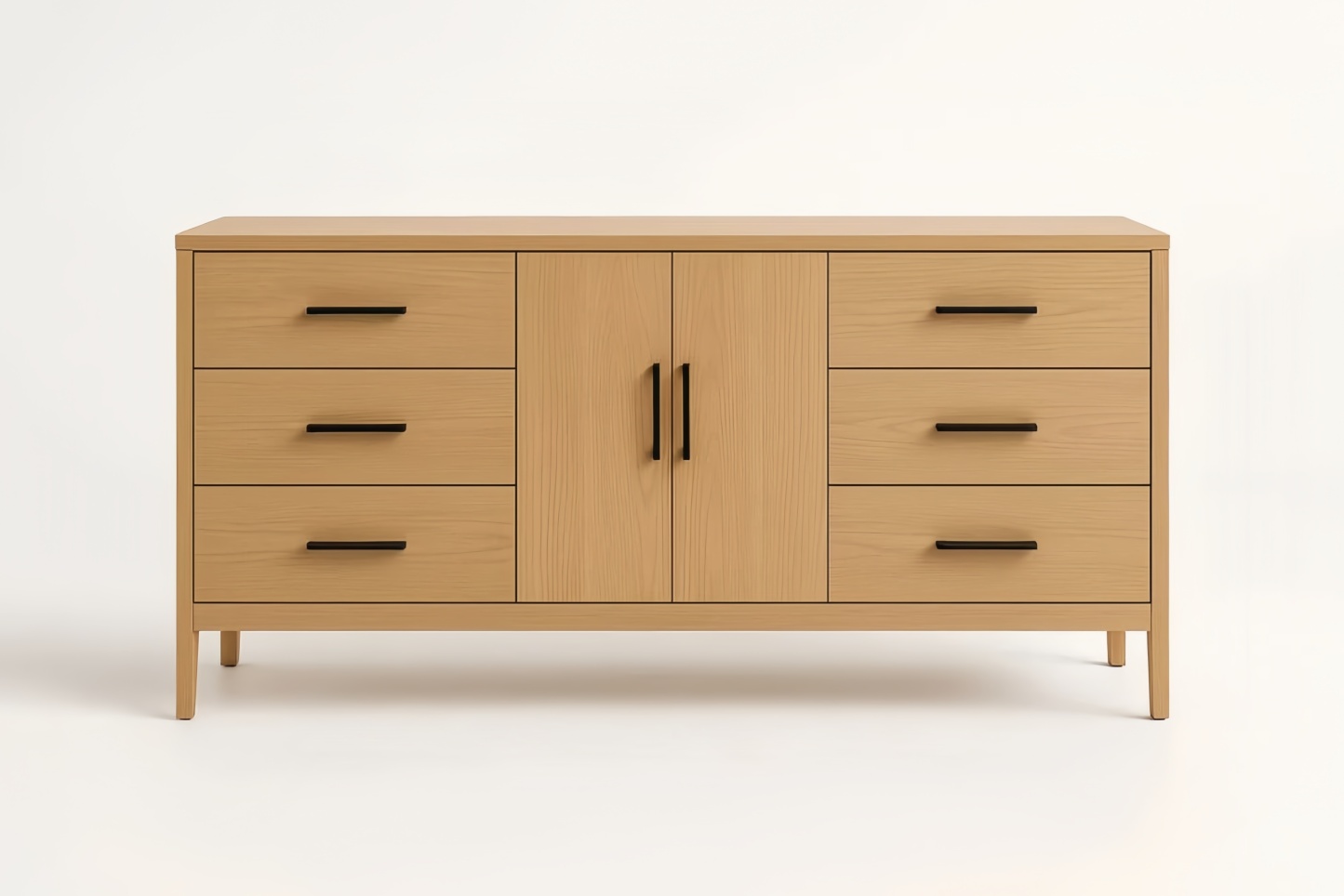 Armoire de rangement en MDF chêne clair avec 6 tiroirs et 2 portes