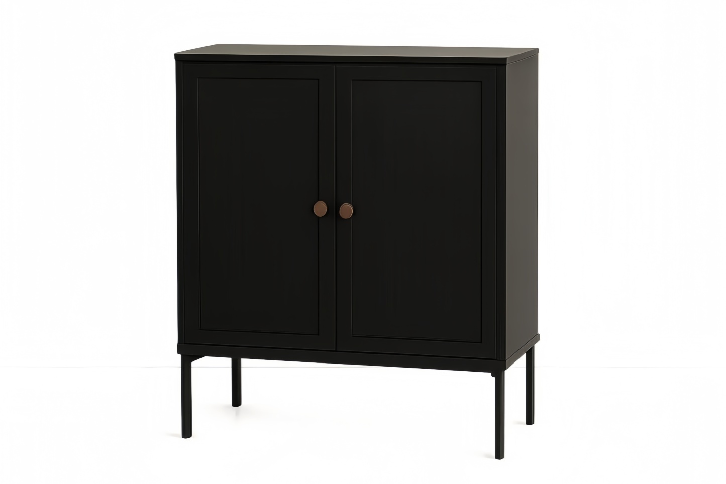 Armoire de rangement en panneau de fibres de bois noir avec pieds en acier, 2 portes