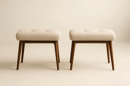 Lot de 2 tabourets en bois massif avec assise en tissu beige