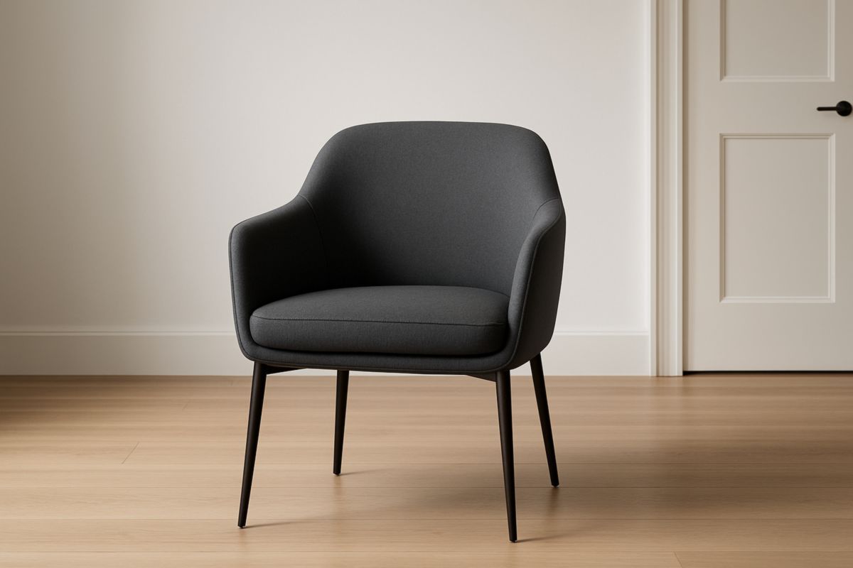Fauteuil gris en tissu polyester avec pieds métalliques