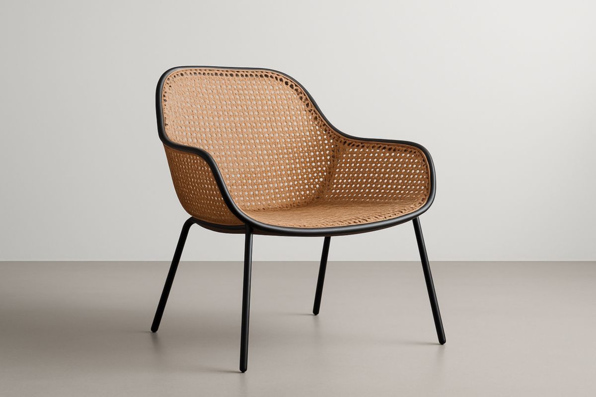 Fauteuil en rotin synthétique et acier noir 70cm x 75cm x 80cm