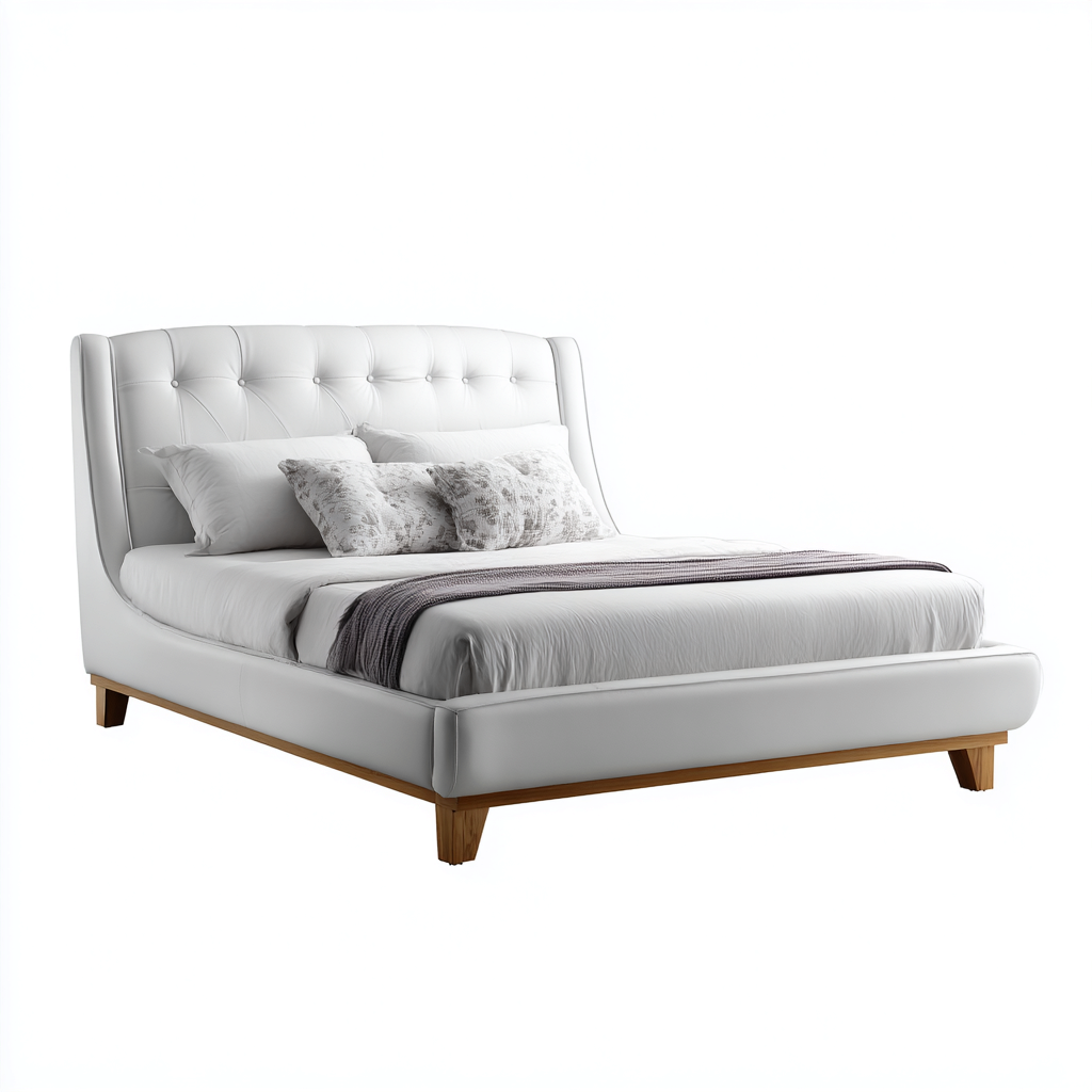 Lit double simili cuir 200x160 cm - blanc - adapté à la chambre - design contemporain-Hutovae