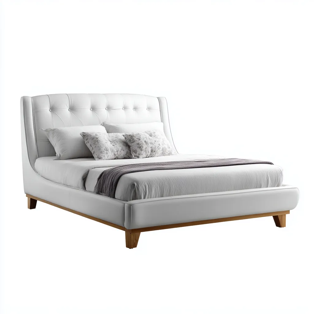 Lit double simili cuir 200x160 cm - blanc - adapté à la chambre - design contemporain-Hutovae