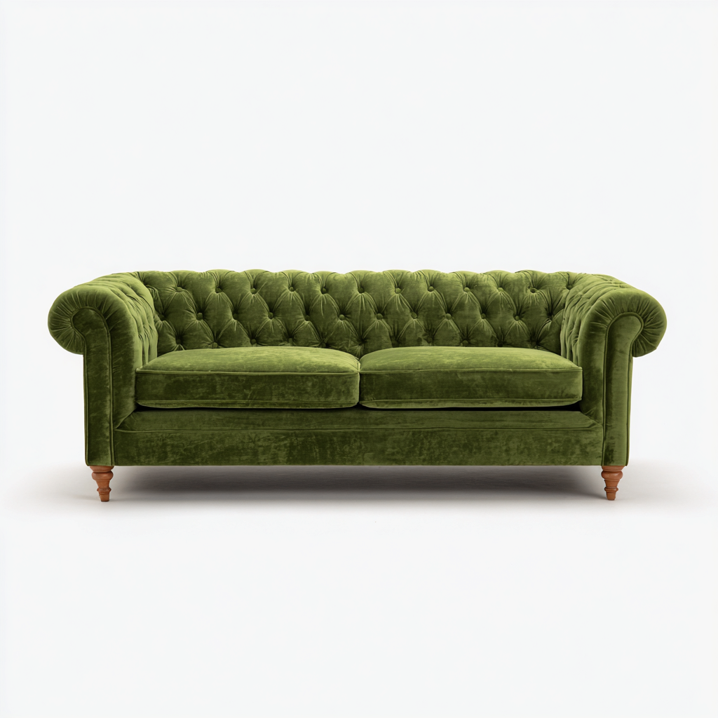 Canapé droit-velours et bois-200x90x78 cm-vert-style chesterfield-Hutovae
