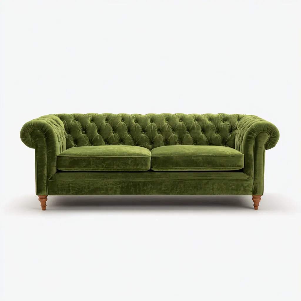 Canapé droit-velours et bois-200x90x78 cm-vert-style chesterfield-Hutovae