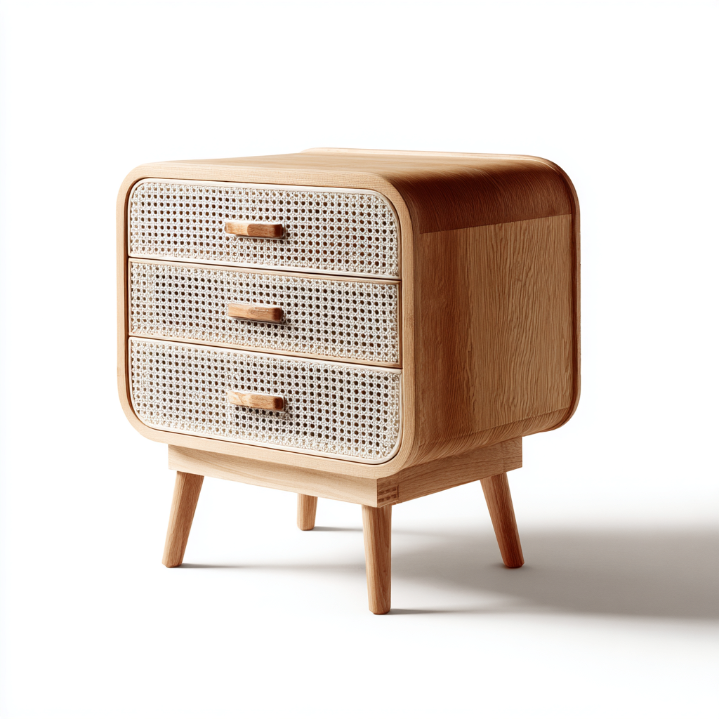 Commode-bois et rotin-56x40x74 cm-naturel-style moderne-Hutovae