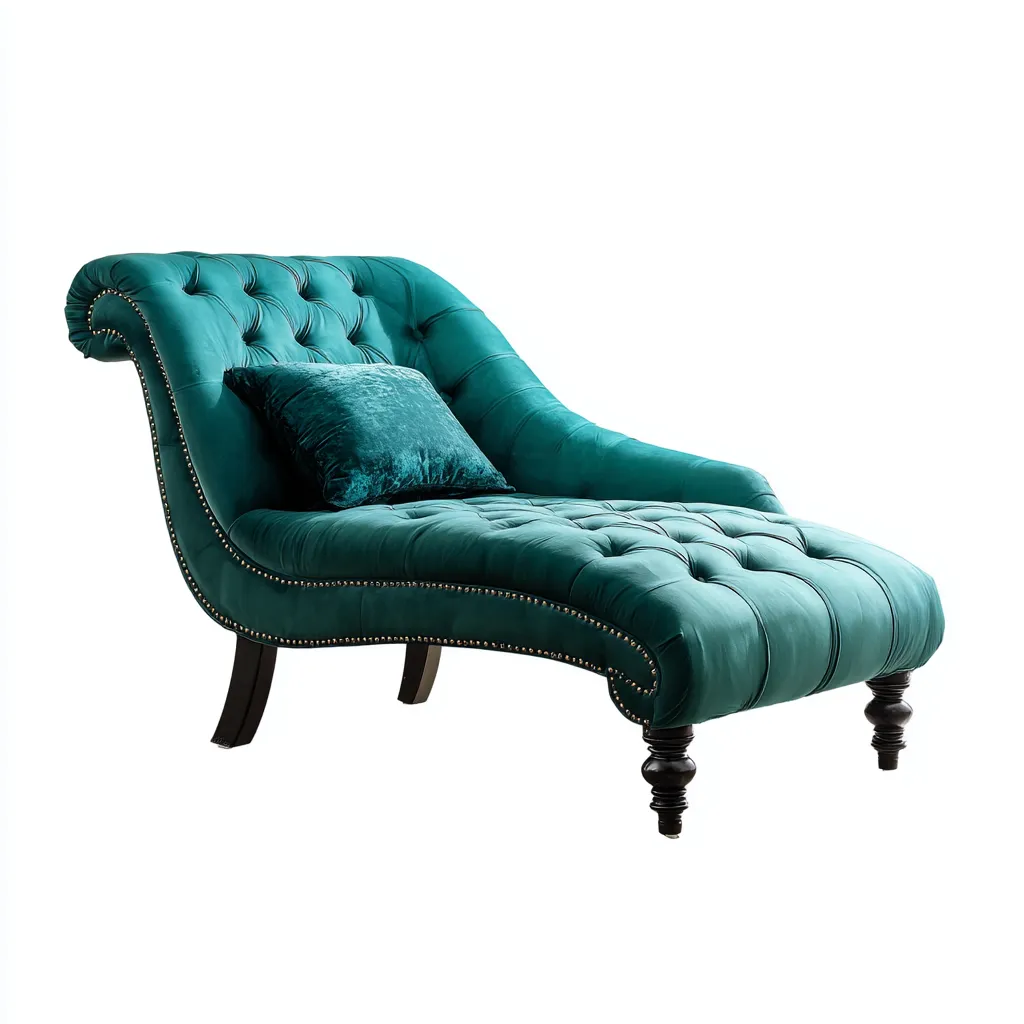 Chaise longue-velours-168x75 cm-bleupétrole-style classique capitonné-Hutovae