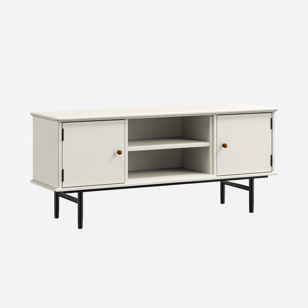 Meuble TV-bois et métal-150x40x60 cm-blanc-noir-style moderne-Hutovae