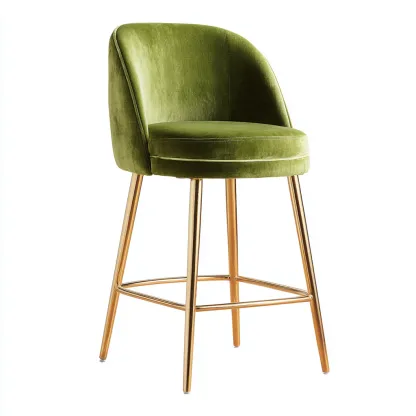 Tabouret de bar velours et métal 50x52x100 cm - vert-or - design moderne - adapté à la cuisine ou au bar-Hutovae