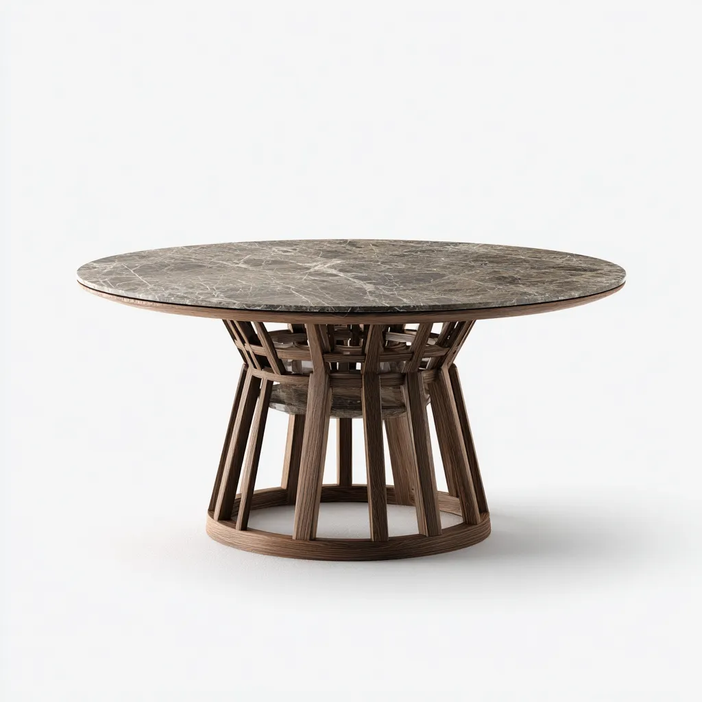 Table à manger marbre-bois 135x135x75 cm - gris-marron - style moderne-Hutovae