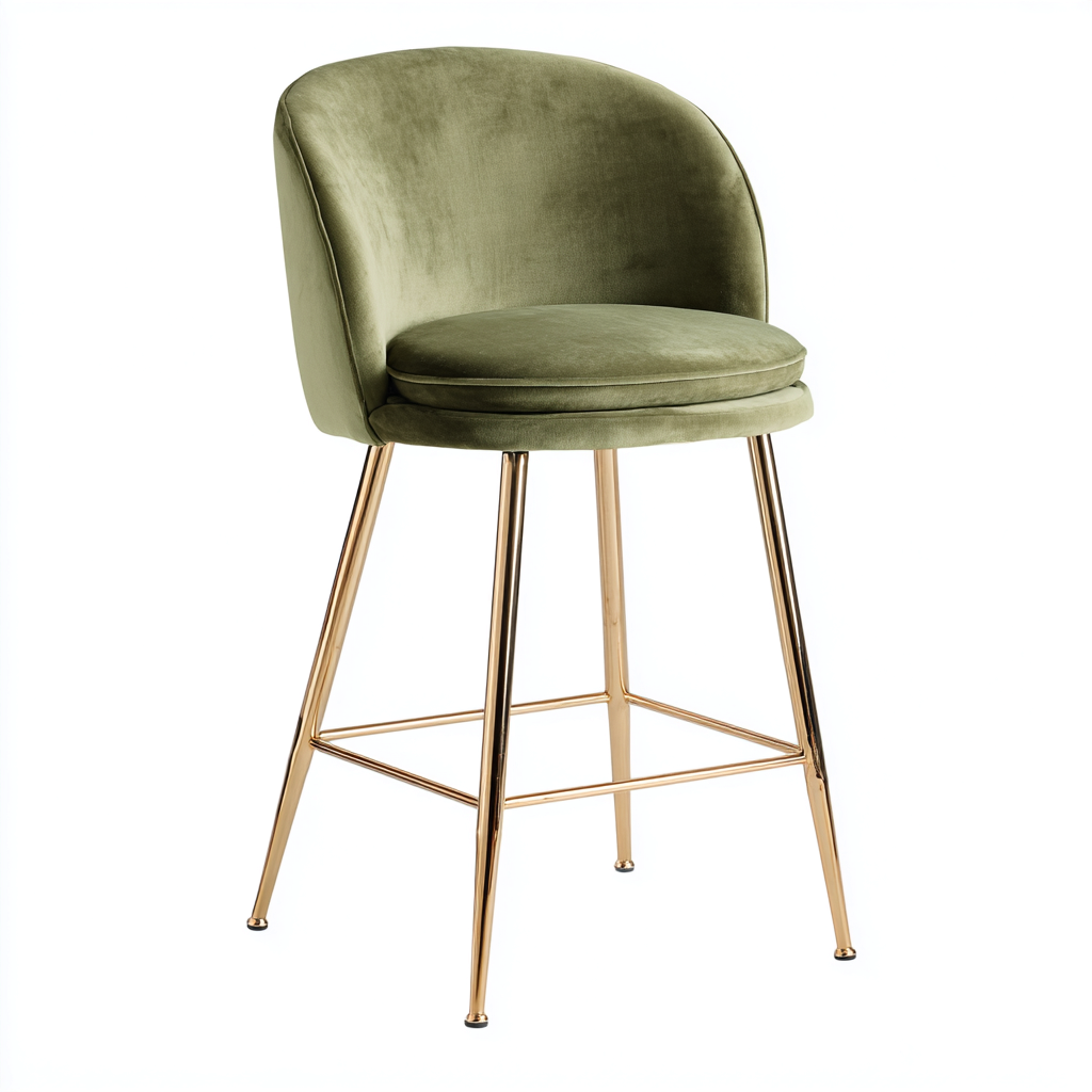 Tabouret de bar velours et métal 50x52x100 cm - vert-or - design moderne - adapté à la cuisine ou au bar-Hutovae